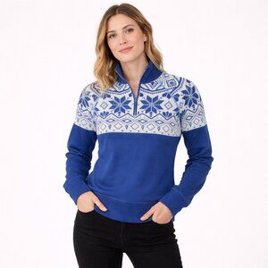 Aqua Athletic Snowflake Half Zip Jacket Blue & White Print Small NWT $88 Retail